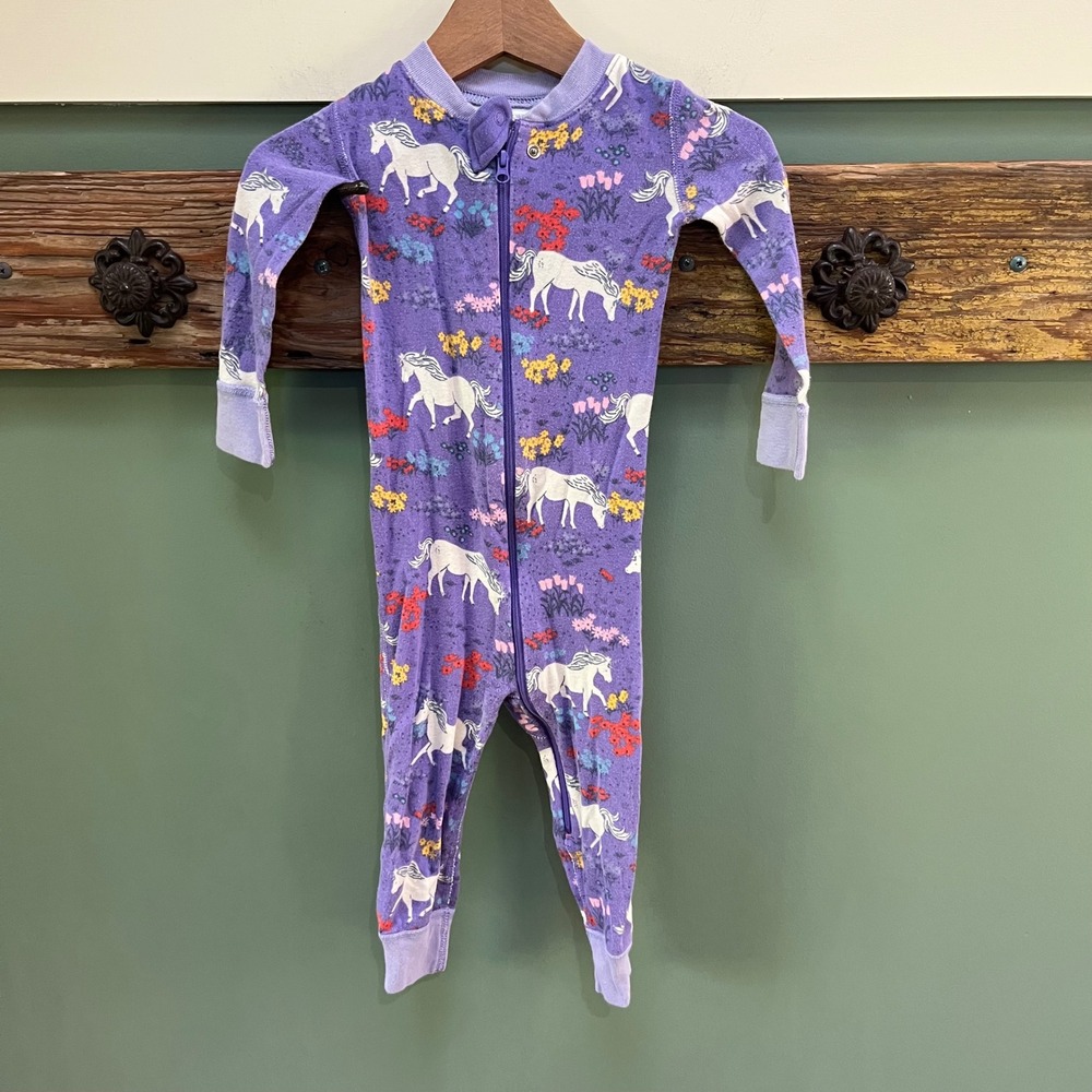 Hanna Andersson Kids Purple Horse Flower Organic Cotton Zip Sleeper Pajamas 2T